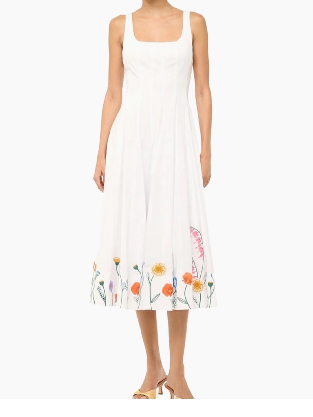 STAUD Wells Embroidered Cotton  Midi Dress